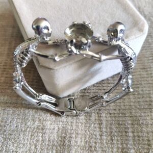 Alexander McQueen (Made In Italy)  Silver Skeleton Bracelet with Center Stone